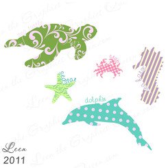 Feminine Sea Marine Animals FABRIC not vinyl Wall Decals