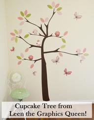 Cupcake Tree with Butterflies Removable Wall Decal