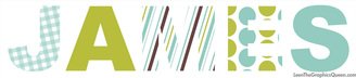 Name Decal with Blue Green Brown Patterns Fabric Wall Decal