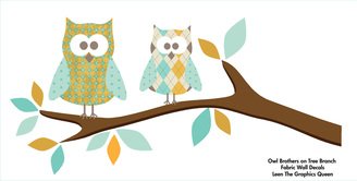 Owl Brothers Wall Decals on Tree Branch Fabric Wall Decal