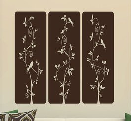 Selena Three Panel with Birds and Trees Vinyl Wall Decal