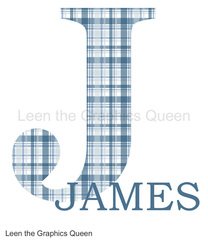 Wall Decal Blue and White Plaid Initial with Name