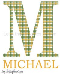 Wall Decal Green Yellow Plaid Initial with Name