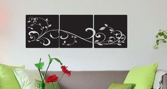 Three Panel Flourish Vines and Leaves Vinyl Wall Decal