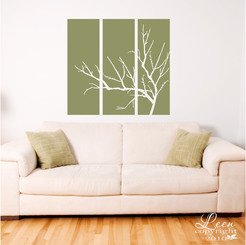 Three Panel with Bare Tree Branches Vinyl Wall Decal