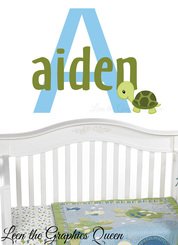 Turtle Wall Decal with Name and Initial