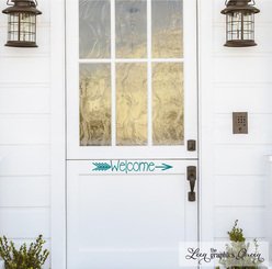 welcome door decal with arrow design