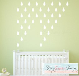 Raindrop Shaped Wall Decals Set of 40 Five Inch Vinyl Wall Decals