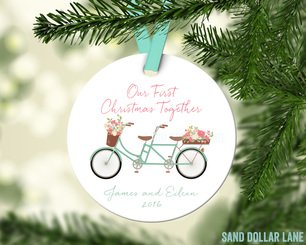 Personalized Ornament Beach Bike - Our First Christmas Married Engaged Together