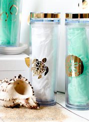 Polkadot Beach Theme Skinny Tumbler Travel Cup Gold Foil Accent