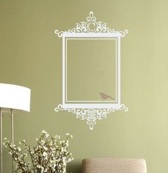 Antique Scroll Frame with Monogram and Bird Vinyl Wall Decal Sticker